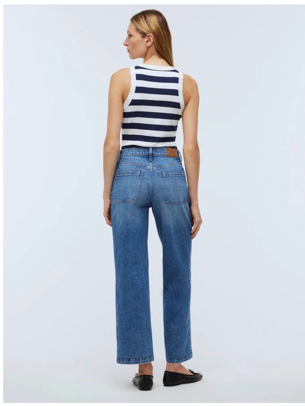 Madewell Emmett Wide-Leg Jeans Women 28T Blue EUC High Rise Patch Pocket - Picture 3 of 16
